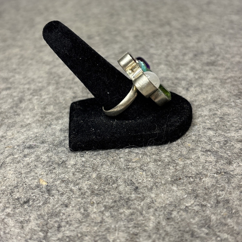 925 Sterling Silver Druzy Agate Moonstone Amethyst Ring Size 7.5 Multi Stone - Picture 2 of 8